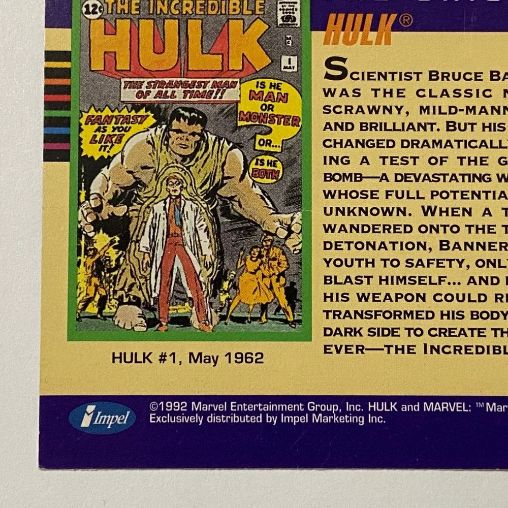 Vintage Marvel 1992 Hulk Series 3 Origins of HULK Impel Card 161 MARVEL Universe